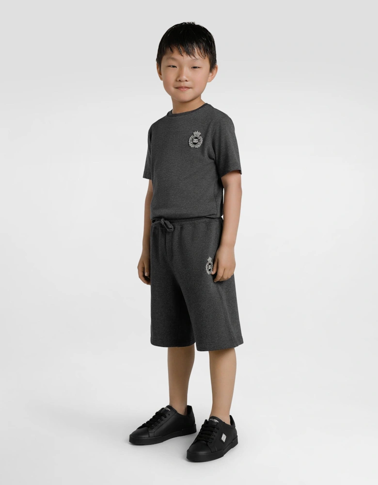 Boys Leather Logo Lace Up Trainers in Black