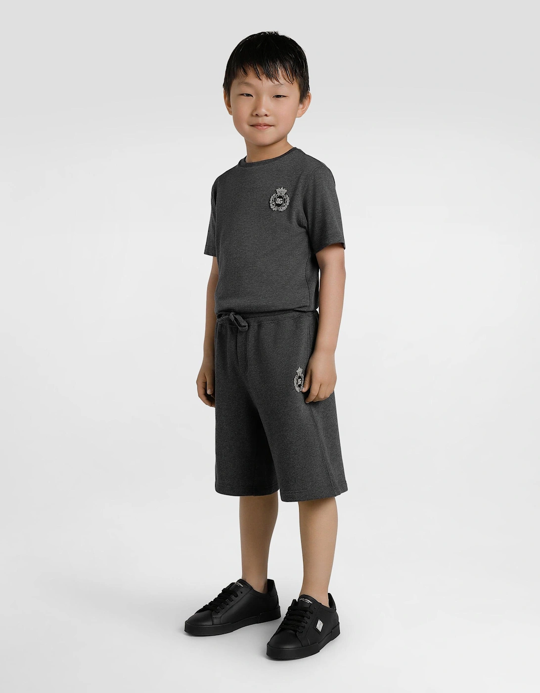 Boys Leather Logo Lace Up Trainers in Black