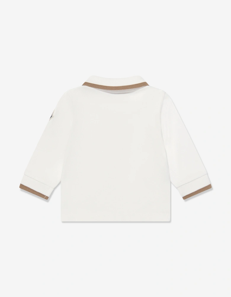 Enfant Baby Boys Long Sleeve Bear Polo Shirt in Ivory