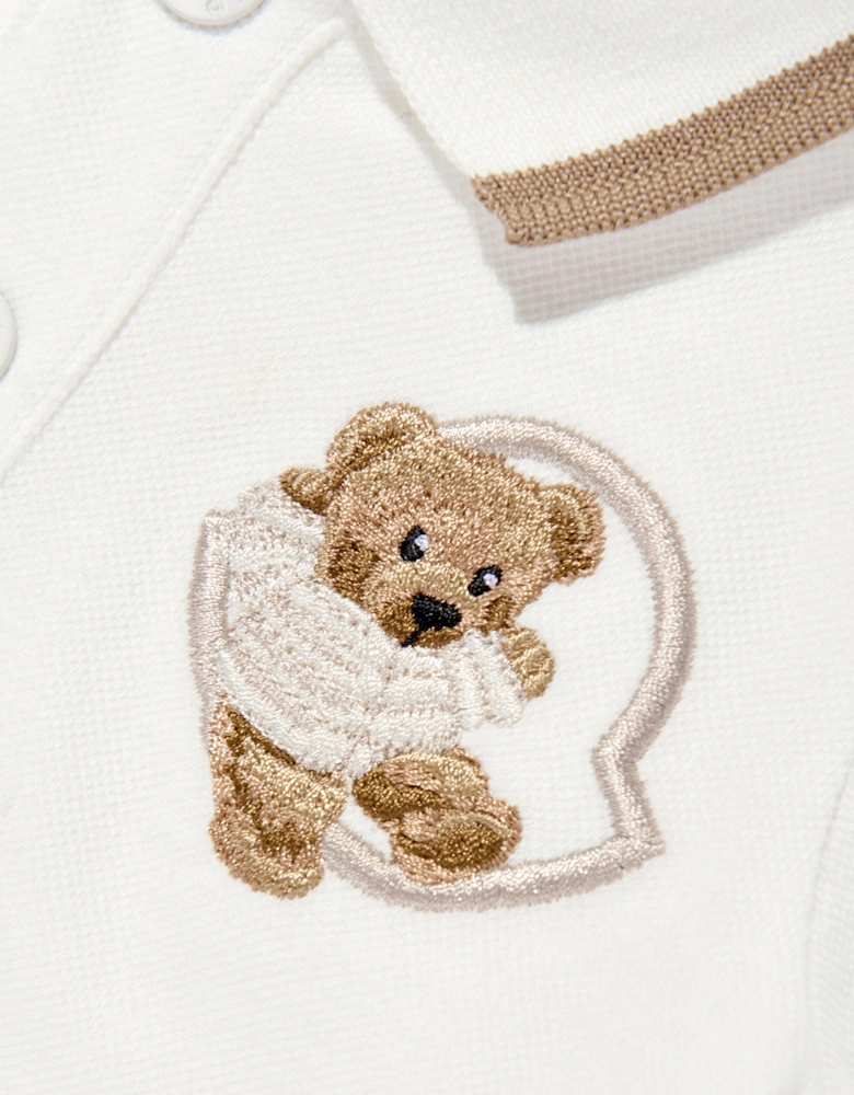 Enfant Baby Boys Long Sleeve Bear Polo Shirt in Ivory