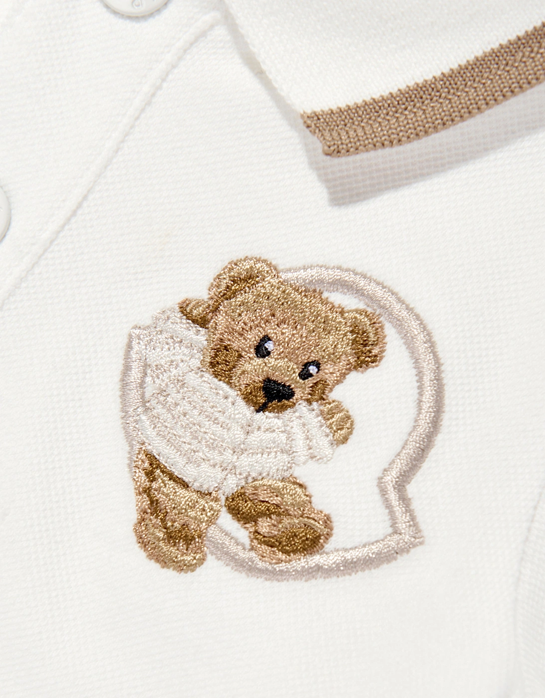 Enfant Baby Boys Long Sleeve Bear Polo Shirt in Ivory