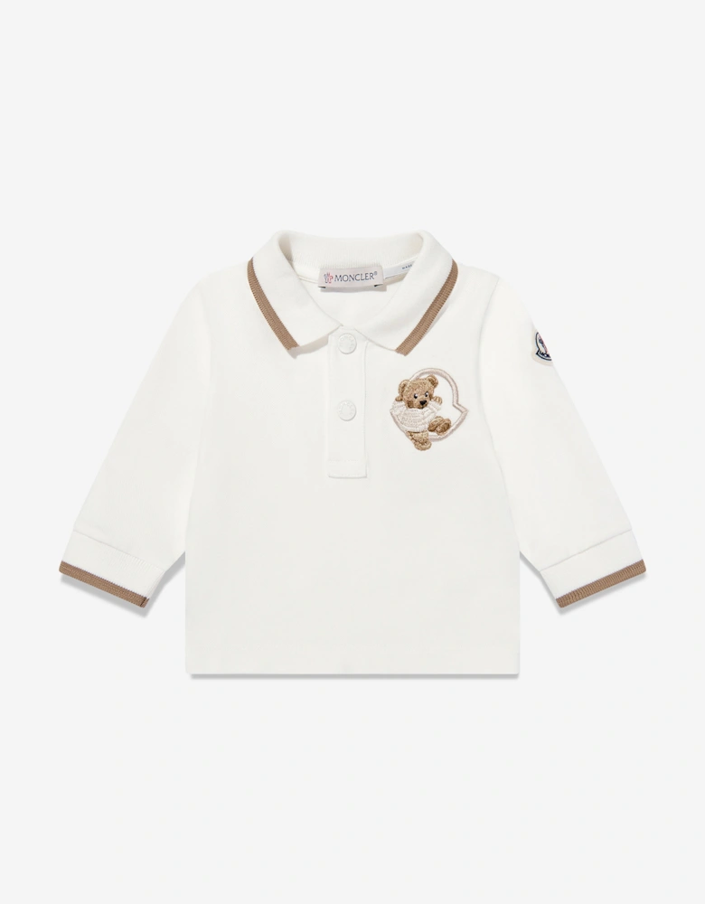 Enfant Baby Boys Long Sleeve Bear Polo Shirt in Ivory