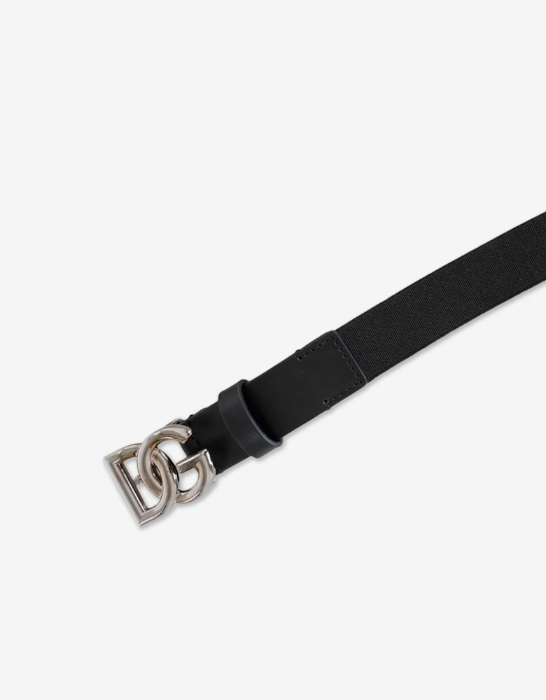 Boys Leather Elasticated Logo Belt in Black
