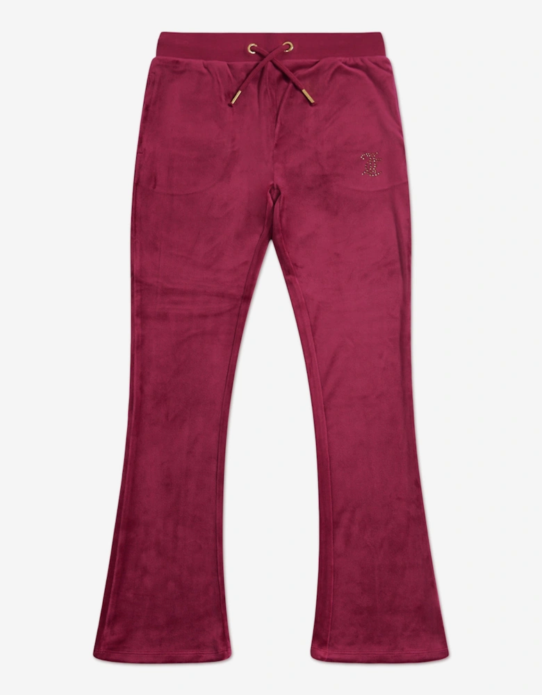 Girls Diamante Bootcut Joggers in Red