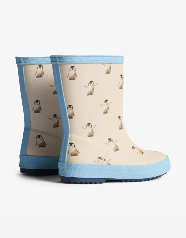 Kids First Penguin Print Wellington Boots in White