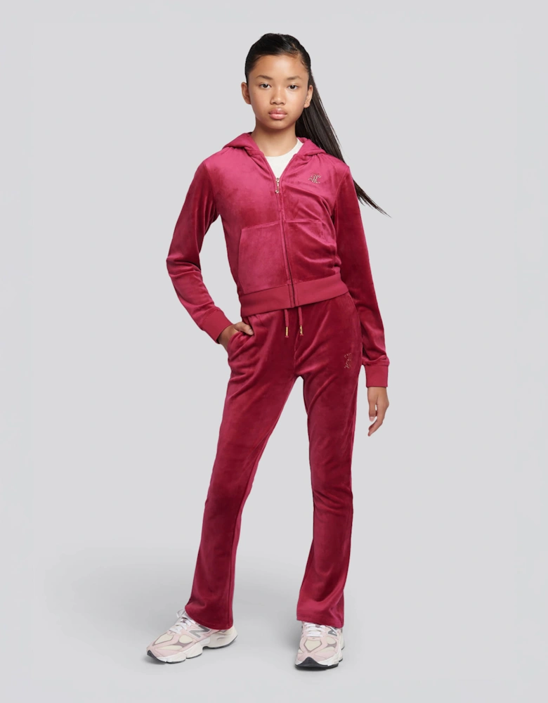Girls Diamante Bootcut Joggers in Red