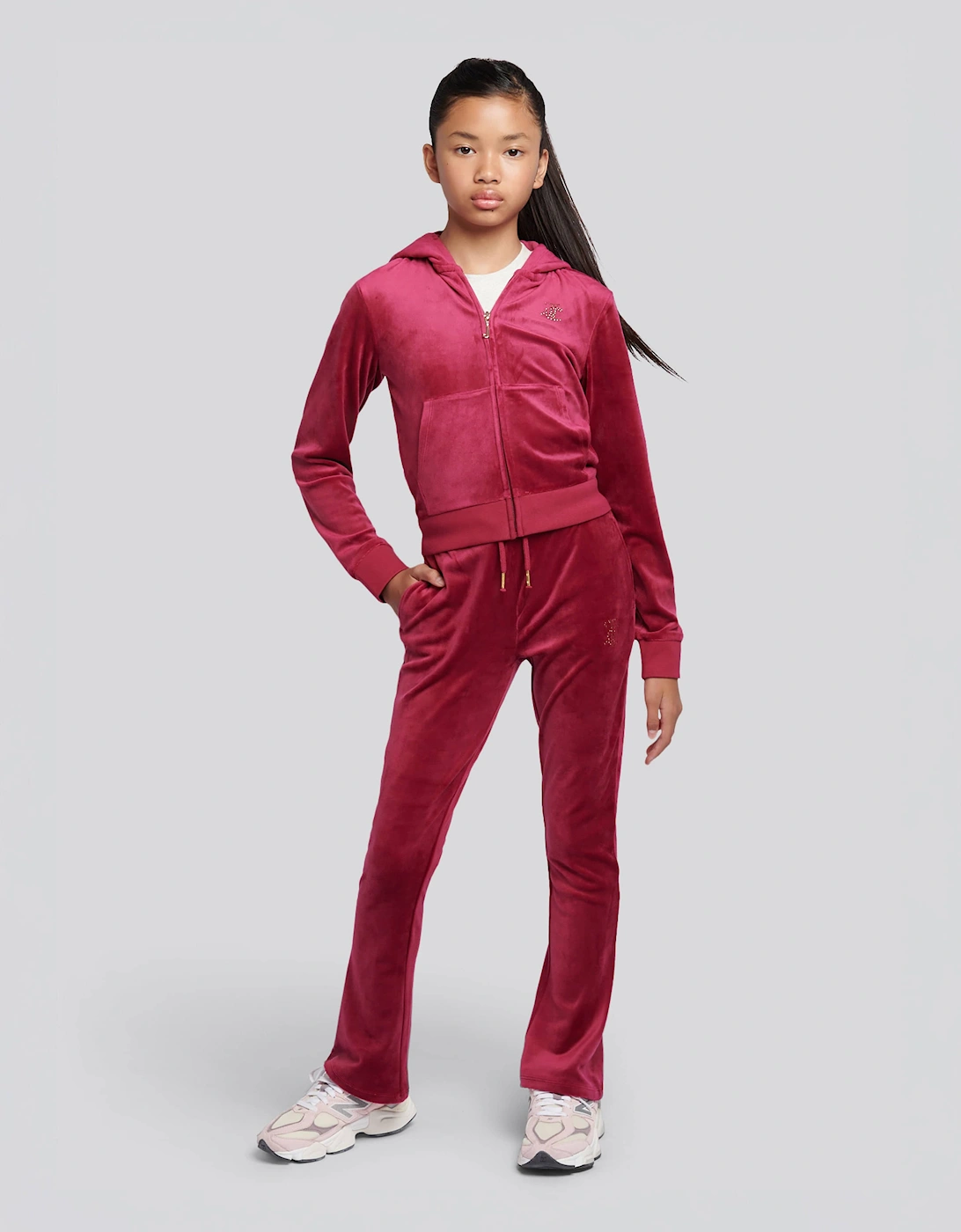 Girls Diamante Bootcut Joggers in Red