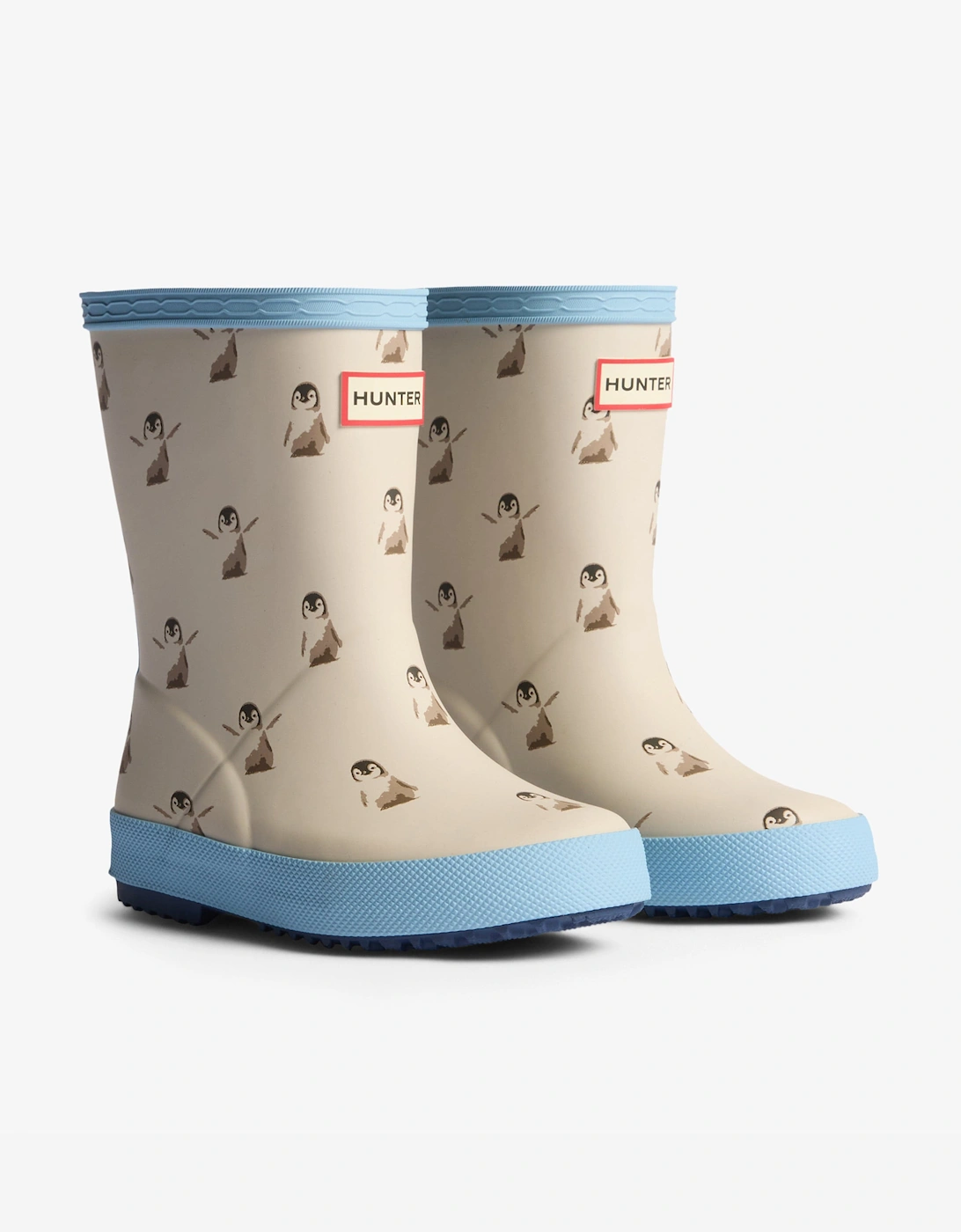 Kids First Penguin Print Wellington Boots in White