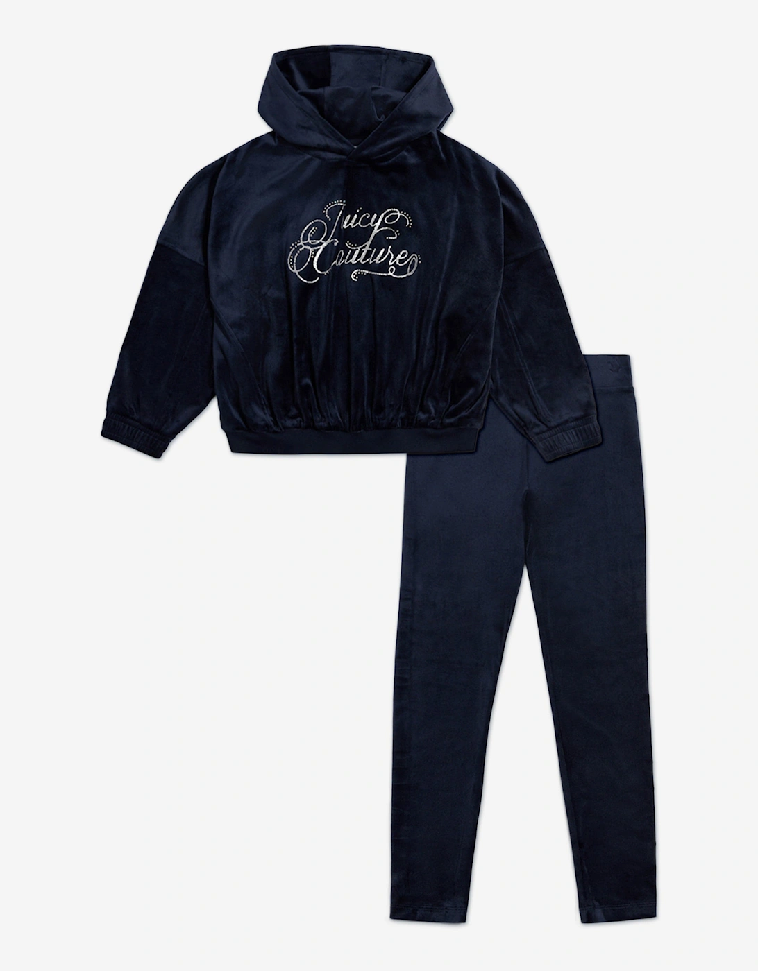 Girls Relaxed Hoodie and Velour Leggings Set in Navy, 7 of 6