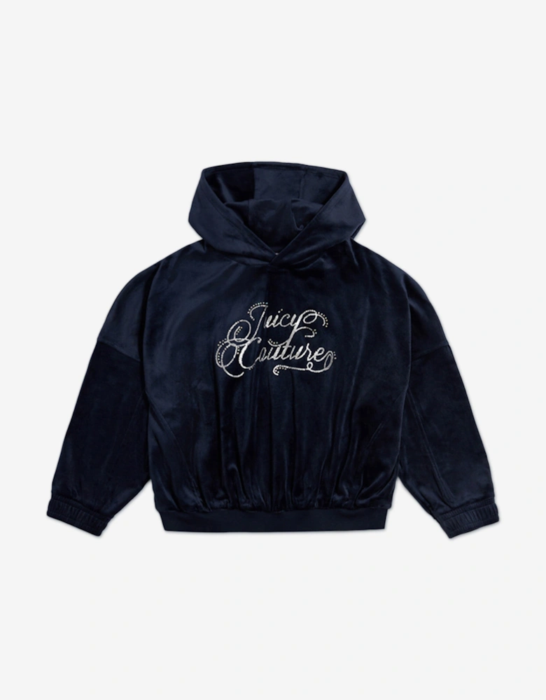 Girls Relaxed Hoodie and Velour Leggings Set in Navy