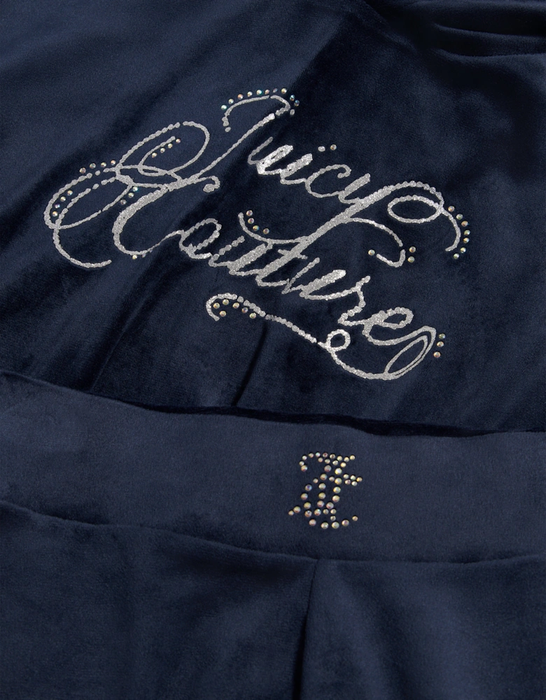 Girls Relaxed Hoodie and Velour Leggings Set in Navy
