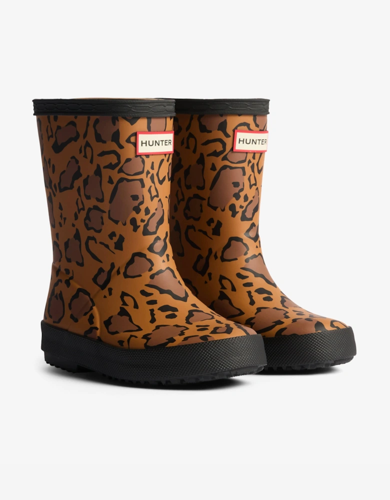 Kids First Leopard Print Wellington Boots in Brown