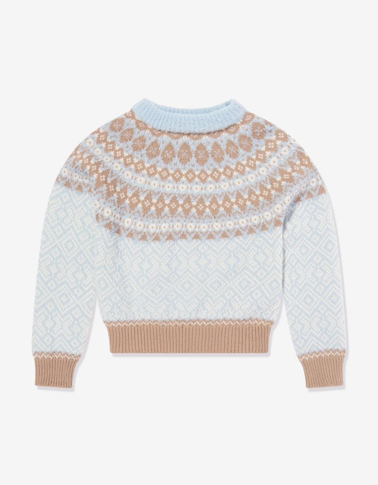 Enfant Girls Wool Jacquard Jumper in Blue