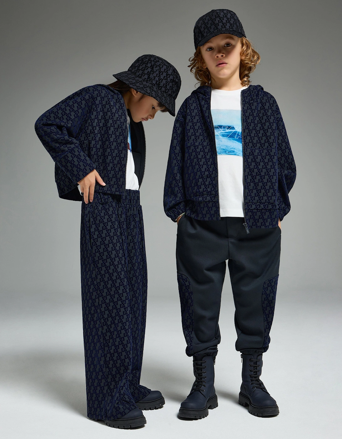 Boys Logo Zip Up Top in Navy