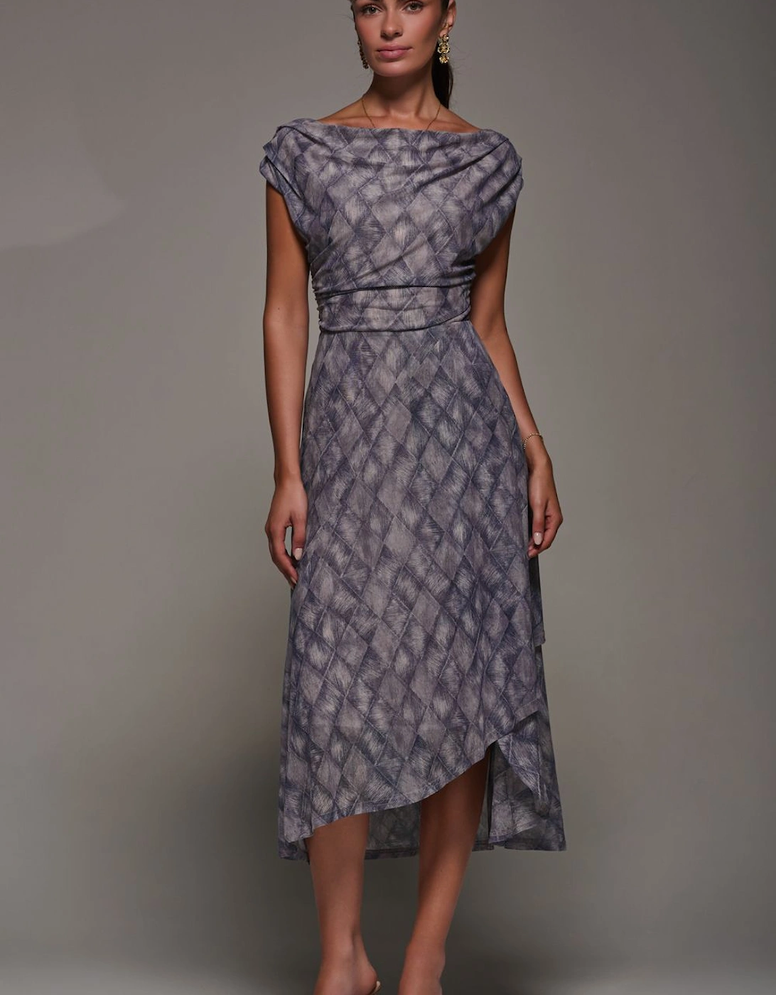 Lace Asymmetrical Draped Midaxi Dress, 2 of 1