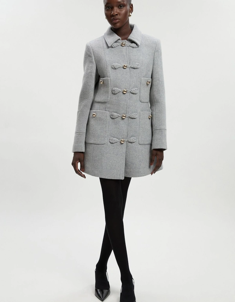 Petite Wool Knot Detail Buckle Front Tailored Midi Coat