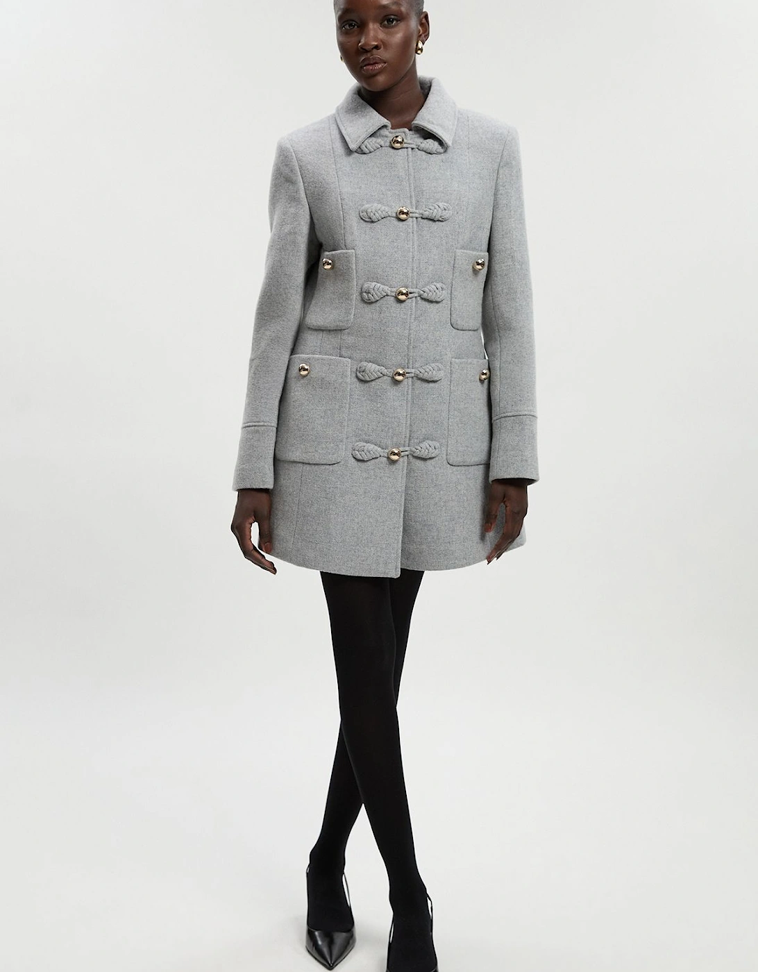 Petite Wool Knot Detail Buckle Front Tailored Midi Coat, 2 of 1