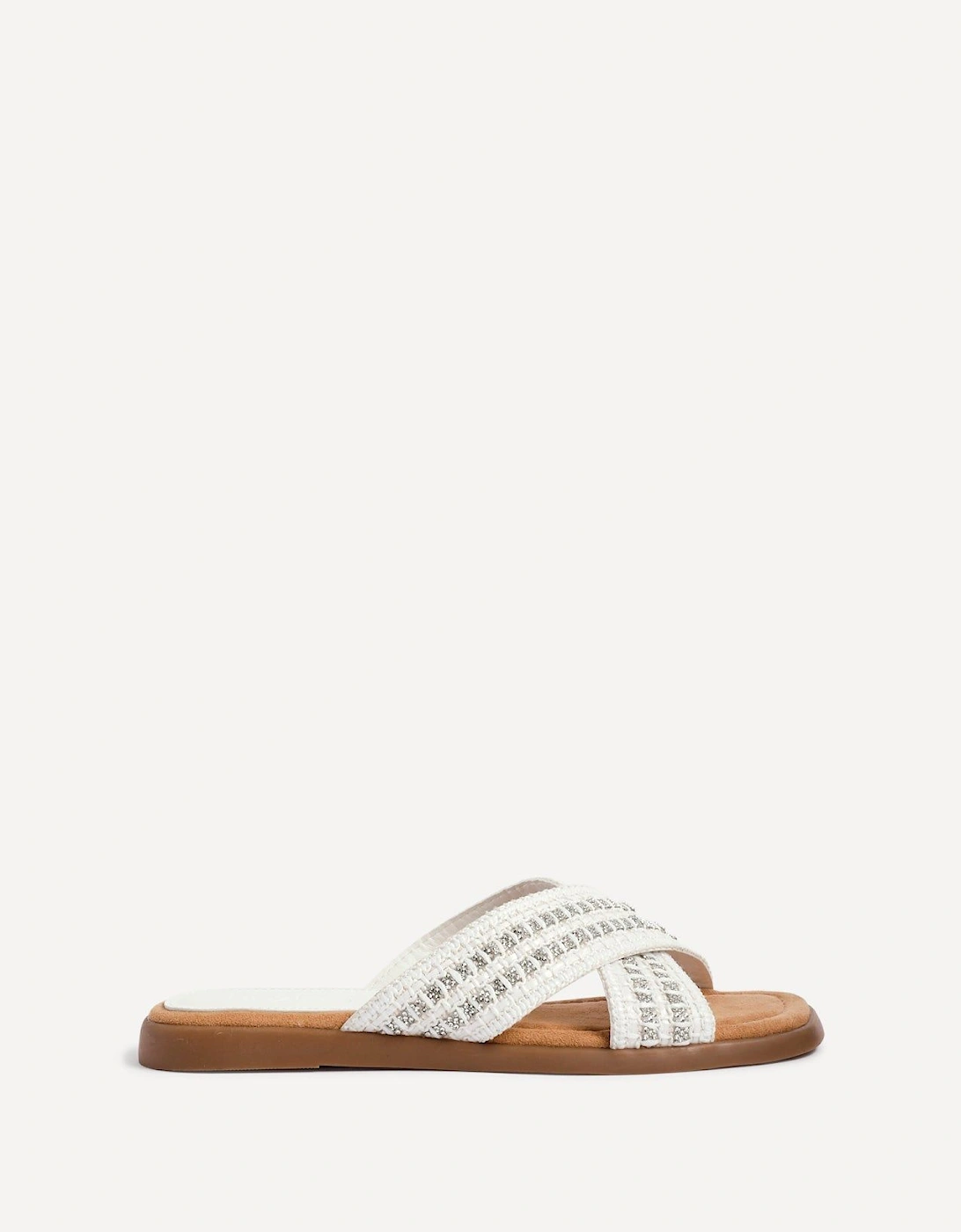 Genie White Embellished Raffia Flat Slider Sandal, 2 of 1