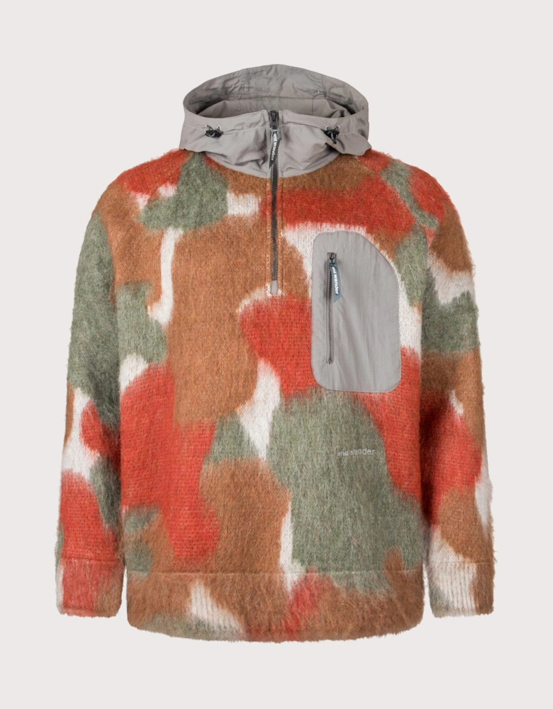 Mix Colour Shaggy Knit Hoodie