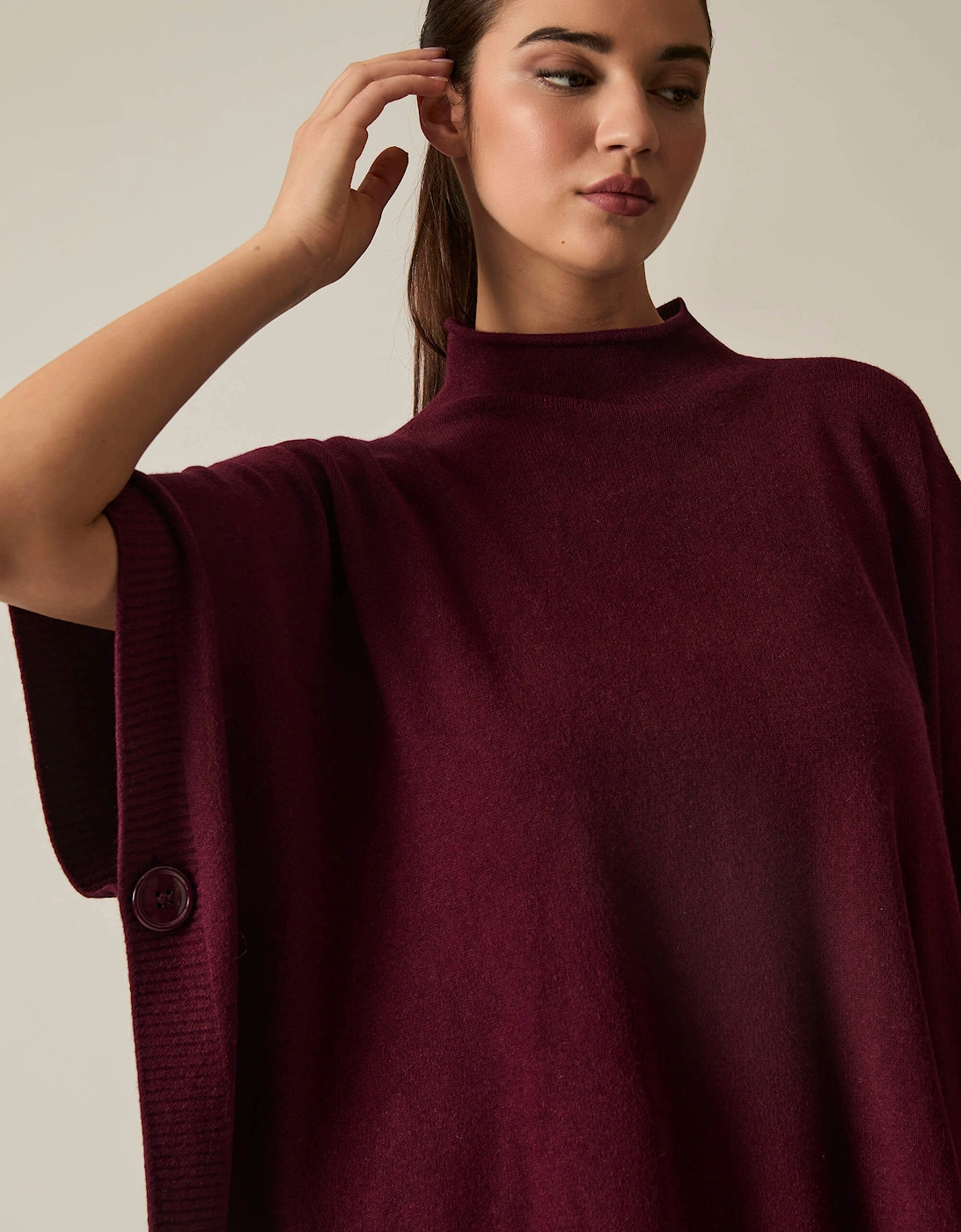 Burgundy Button Poncho