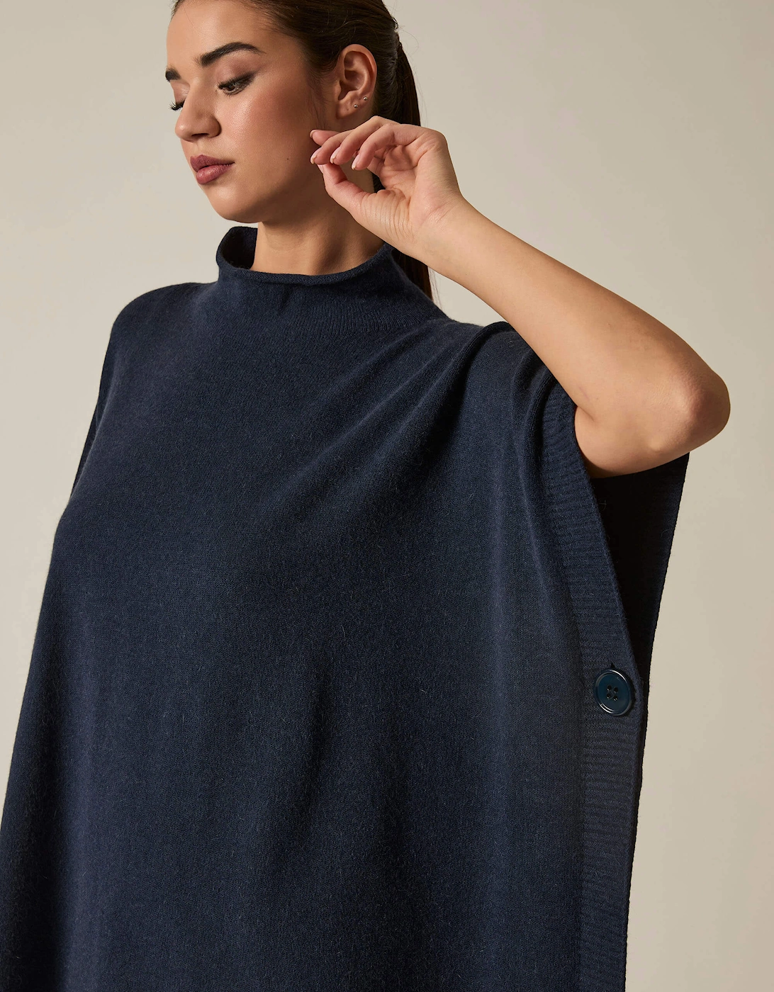Navy Button Poncho