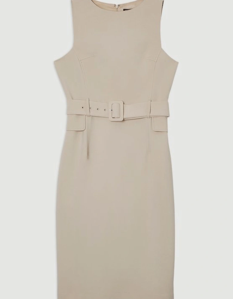 Petite Compact Essential Belted Tailored Midi Dress