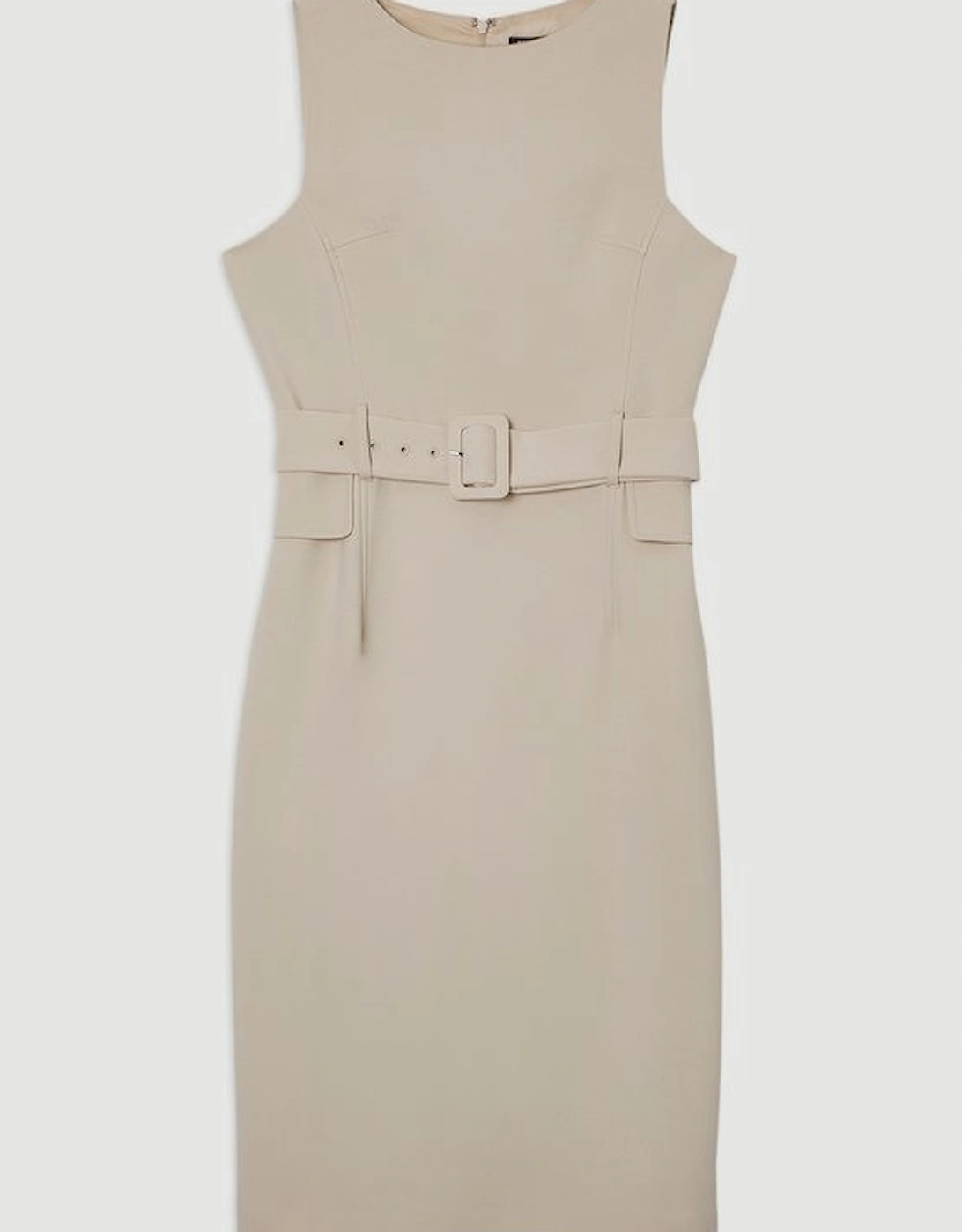 Petite Compact Essential Belted Tailored Midi Dress