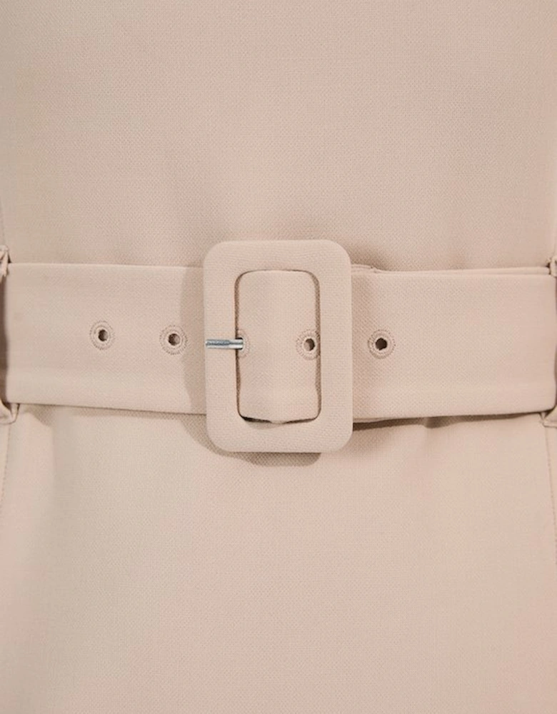 Petite Compact Essential Belted Tailored Midi Dress