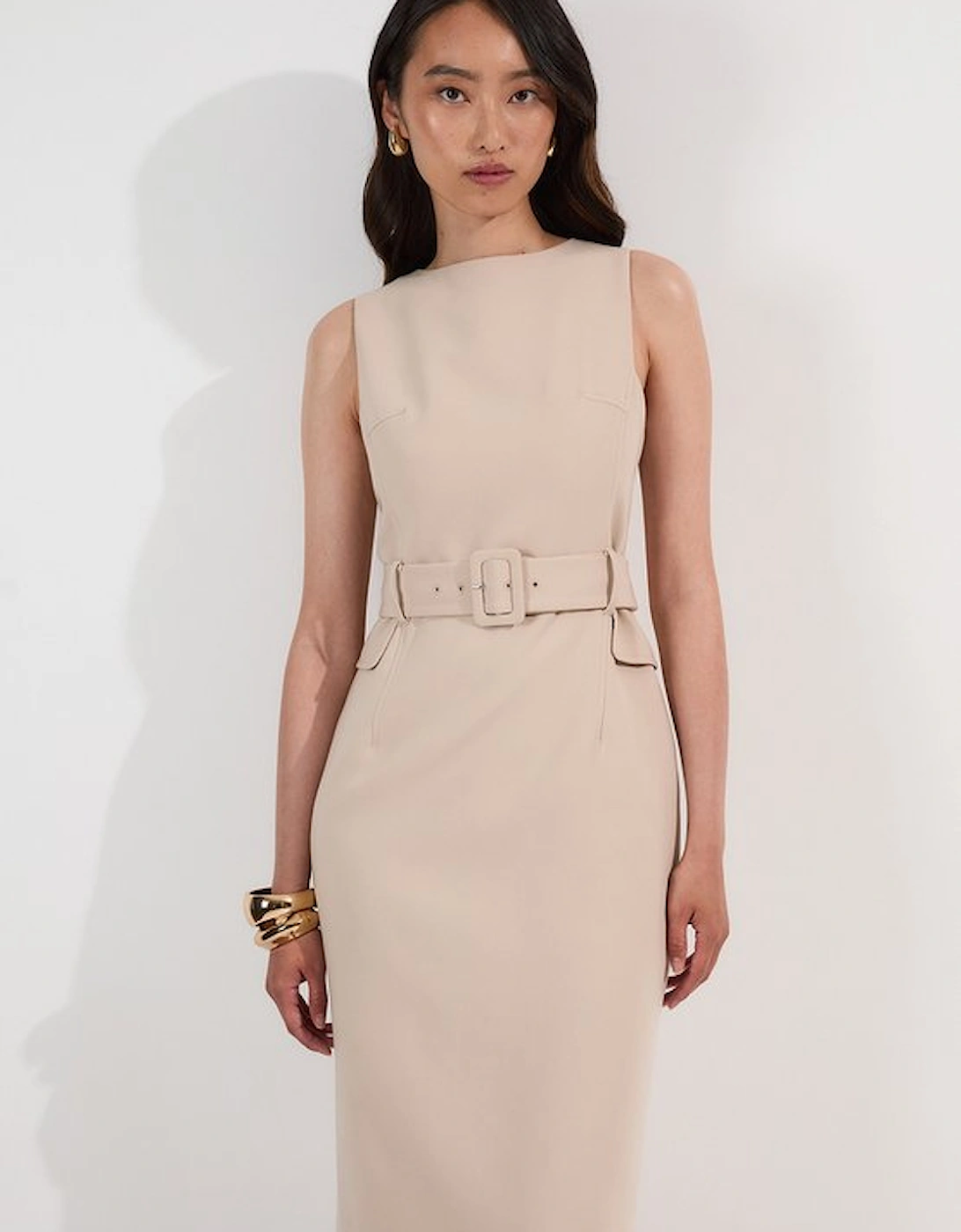 Petite Compact Essential Belted Tailored Midi Dress, 5 of 4