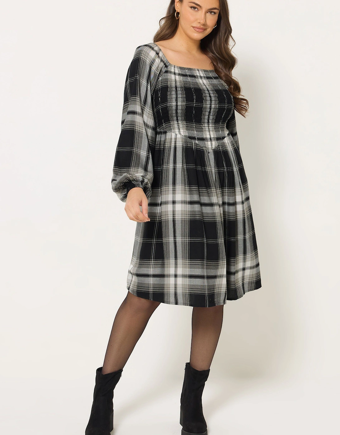 Check Shirred Mini Dress, 2 of 1