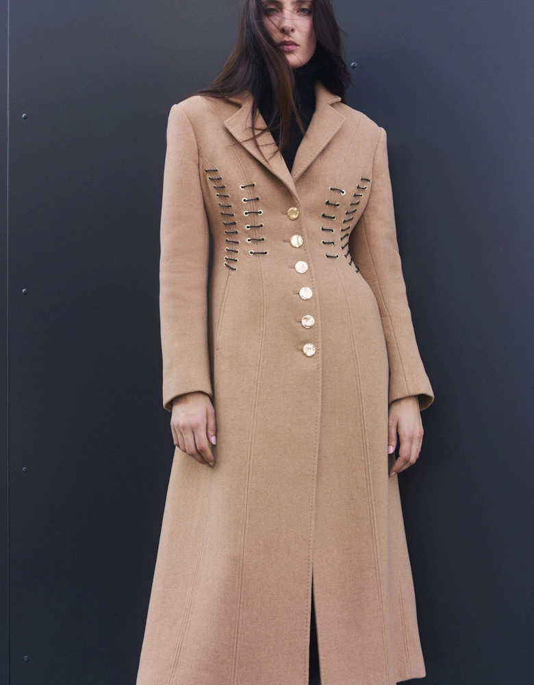 Wool Polished Whip Stitch Tailored Midi Coat