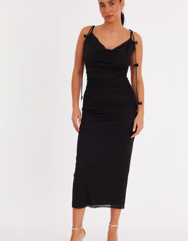Black Mesh Bow Trail Midaxi Dress