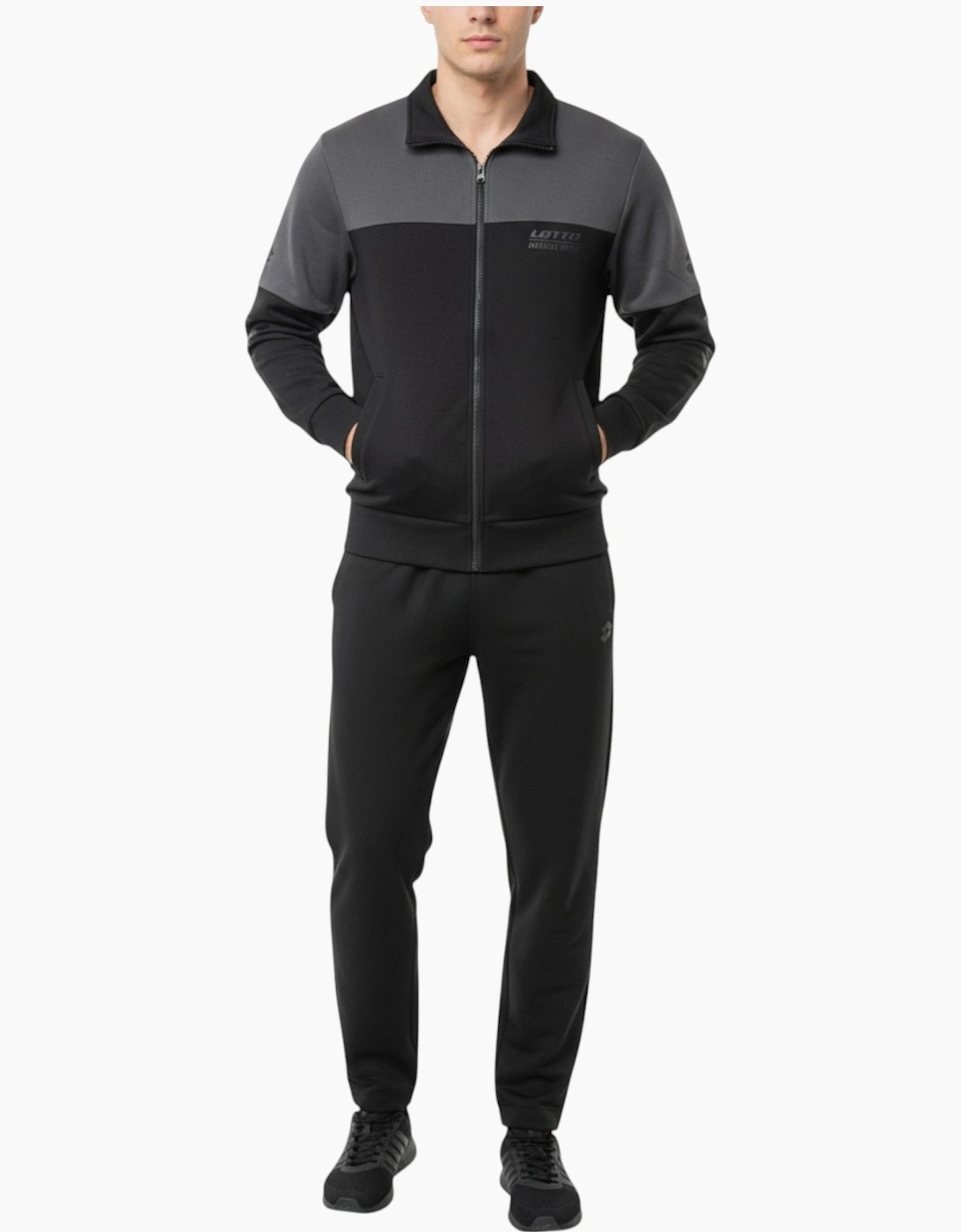 Lotto Men's Lotto Mens Tracksuits Full Zip Sweatshirts Open Hem Trouser Leisure Dual Track - Grey And Black