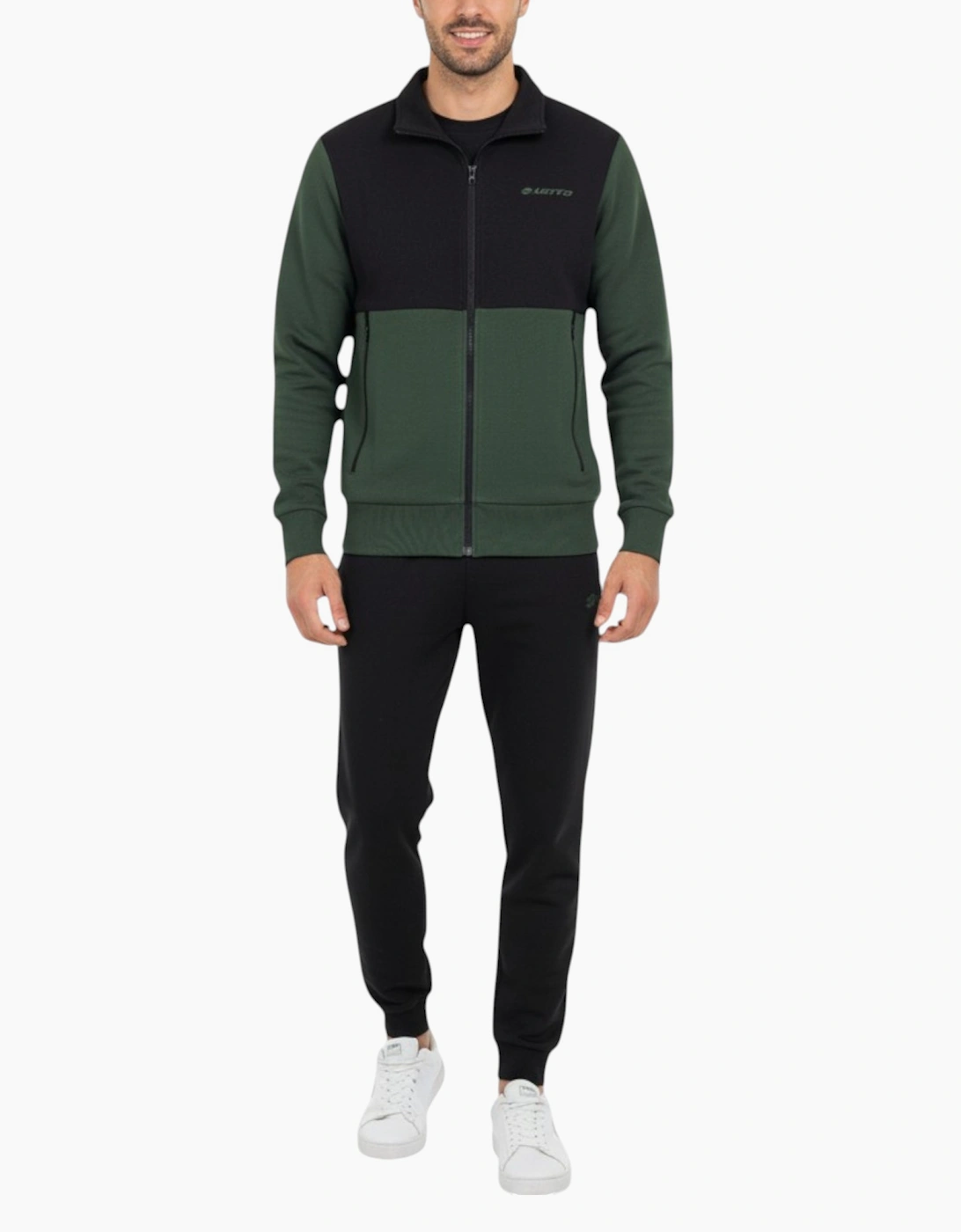 Lotto Lotto Men's Mens Tracksuit Set Full Zip Sweatshirt Running Gym Joggers Zip Pocket Trousers - Green And Black