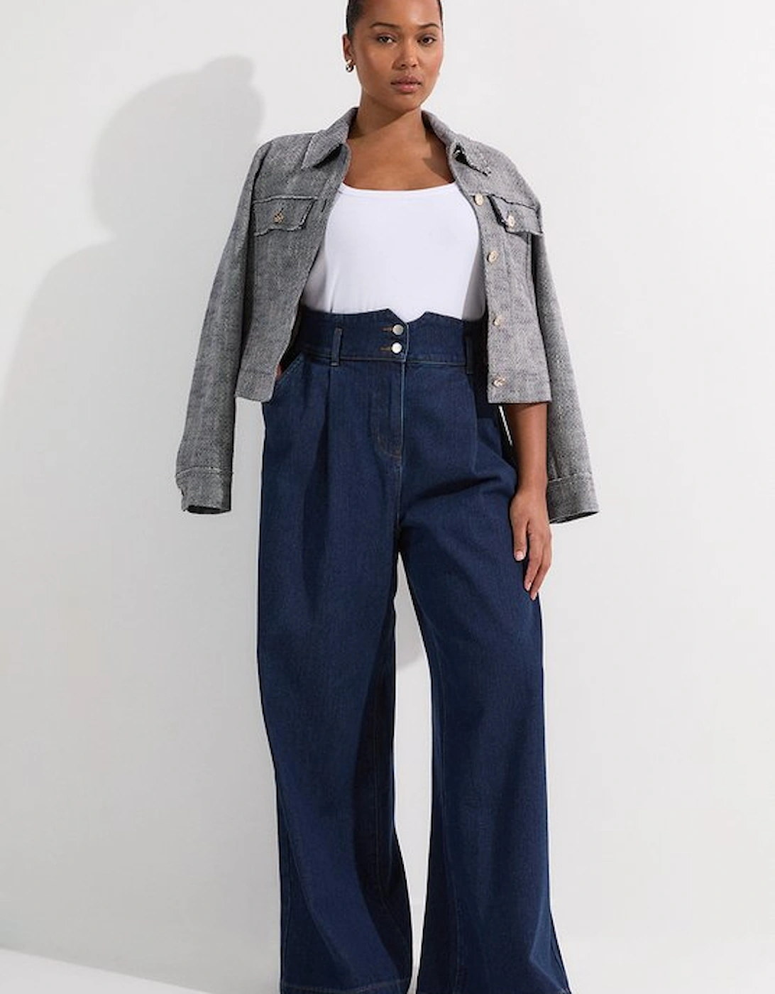 Plus Size Denim Wide Leg Trousers, 2 of 1