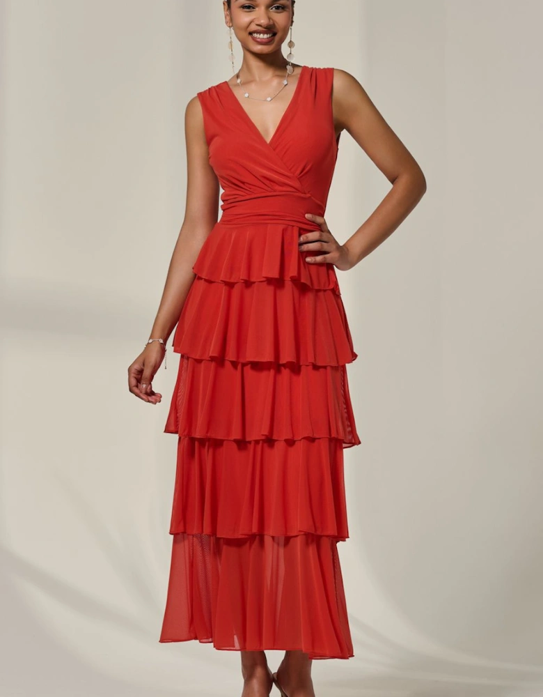 Mesh Sleeveless Tierred Maxi Dress