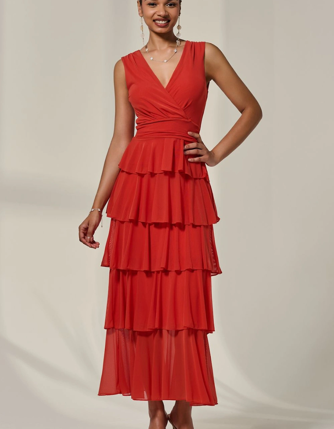 Mesh Sleeveless Tierred Maxi Dress, 2 of 1