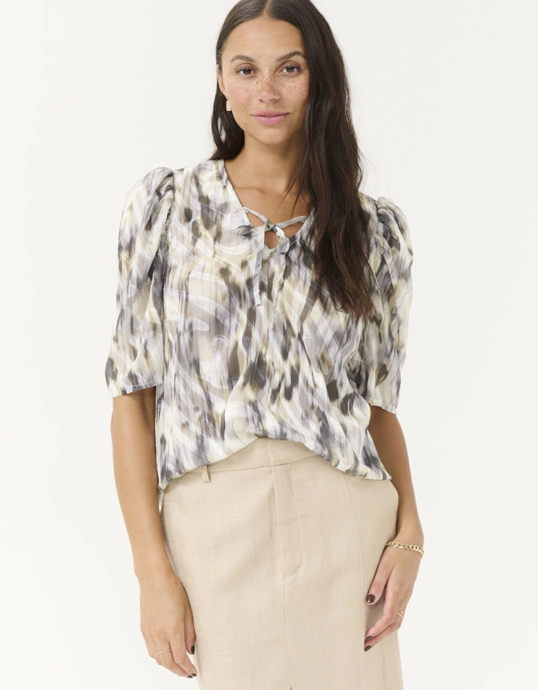 KAvicki Tie Neck Short Sleeve Blouse