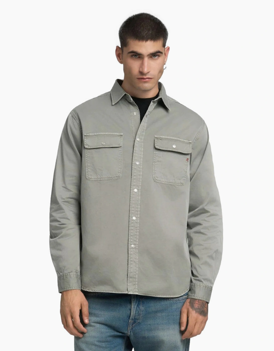 Men's Replay Double Pocket Shirt 705 Grey - Size: 44/Regular