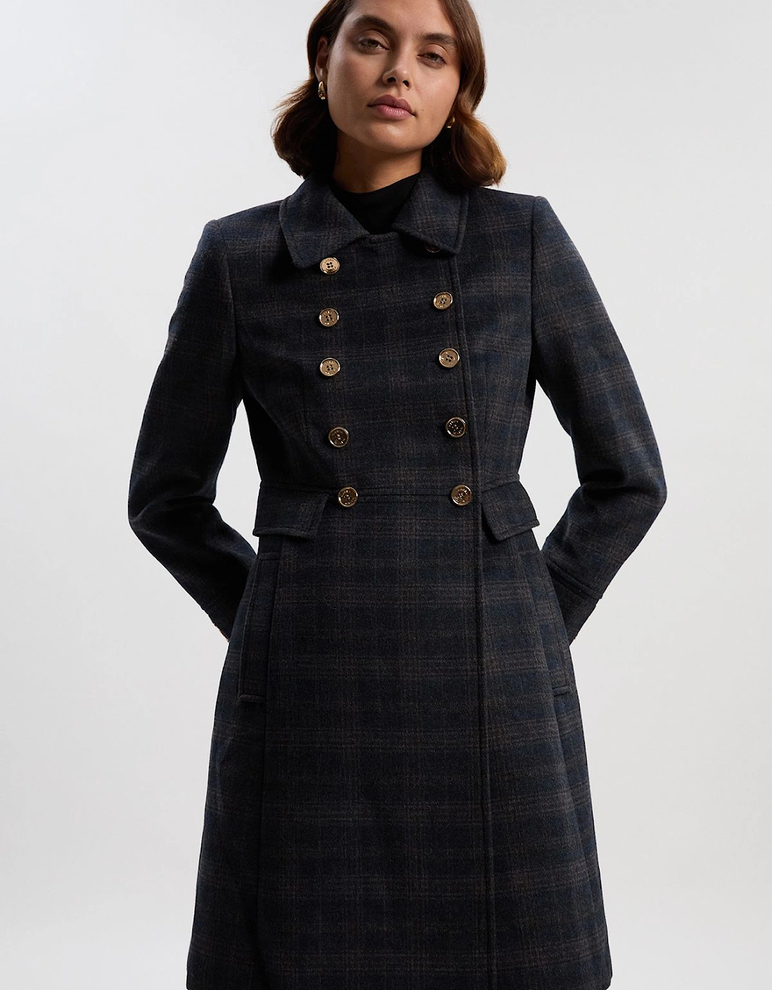Wool Button Front Check Double Breasted Tailored Princess Coat, 2 of 1