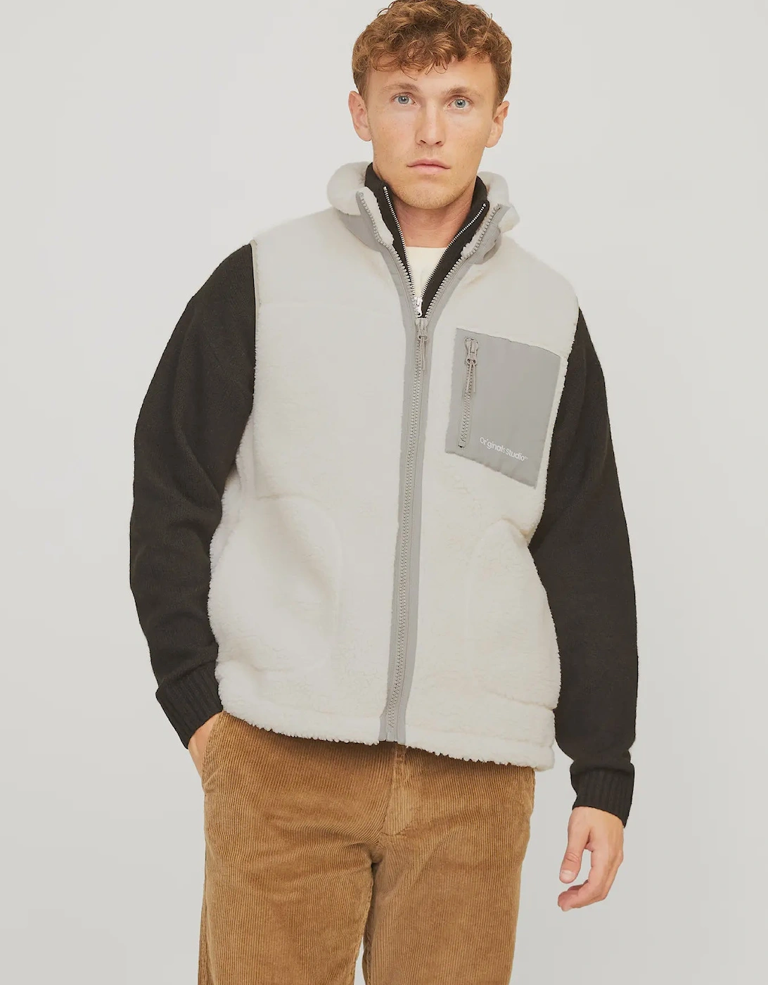 Men's Jack & Jones Vesterbro Teddy Gilet - Cloud Dancer - White - Size: Regular/40
