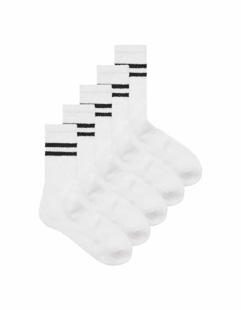 Regan Stripe Tennis Socks 5 Pack - White