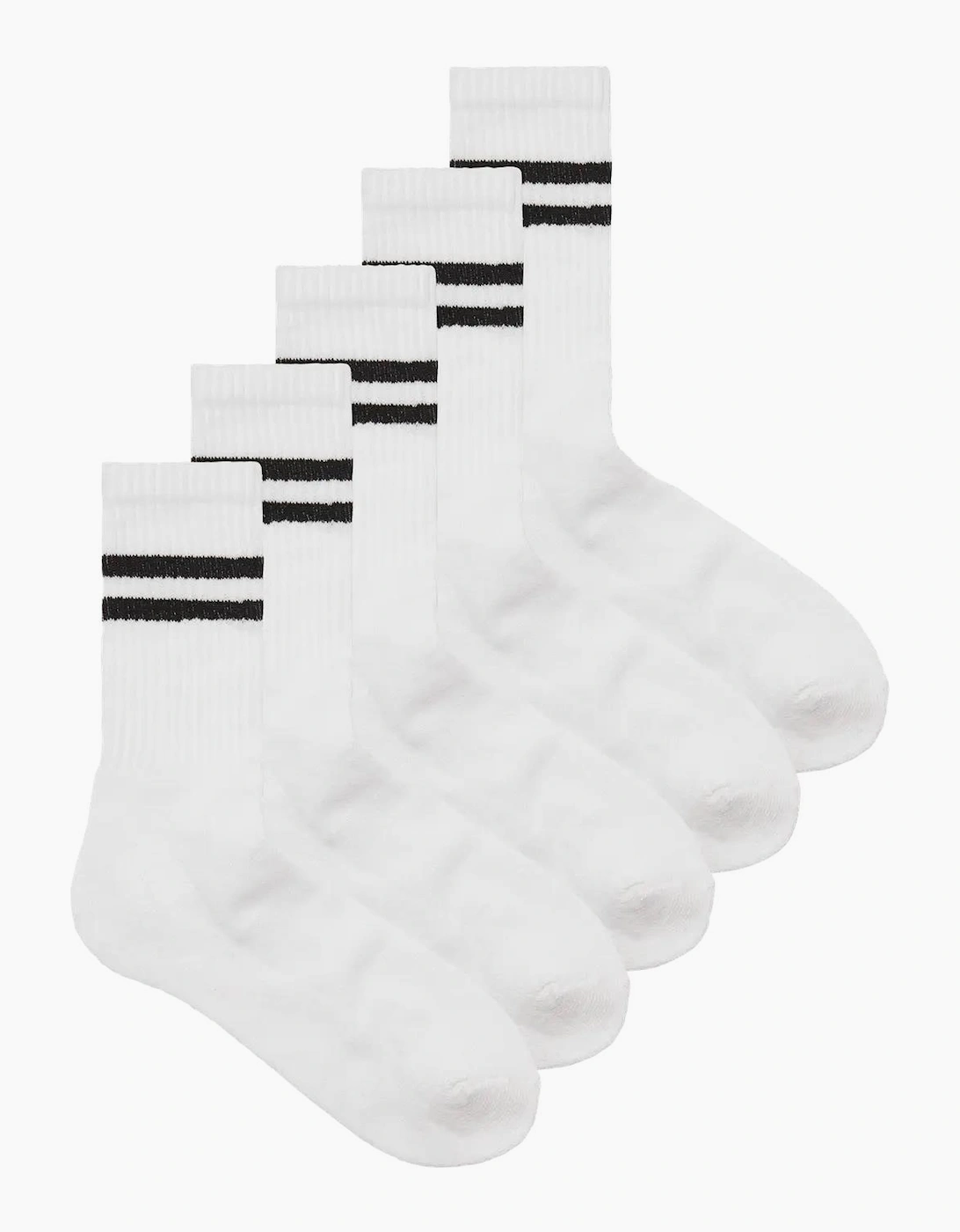 Jack & Jones Men's White/White Regan Stripe Tennis Socks 5 Pack