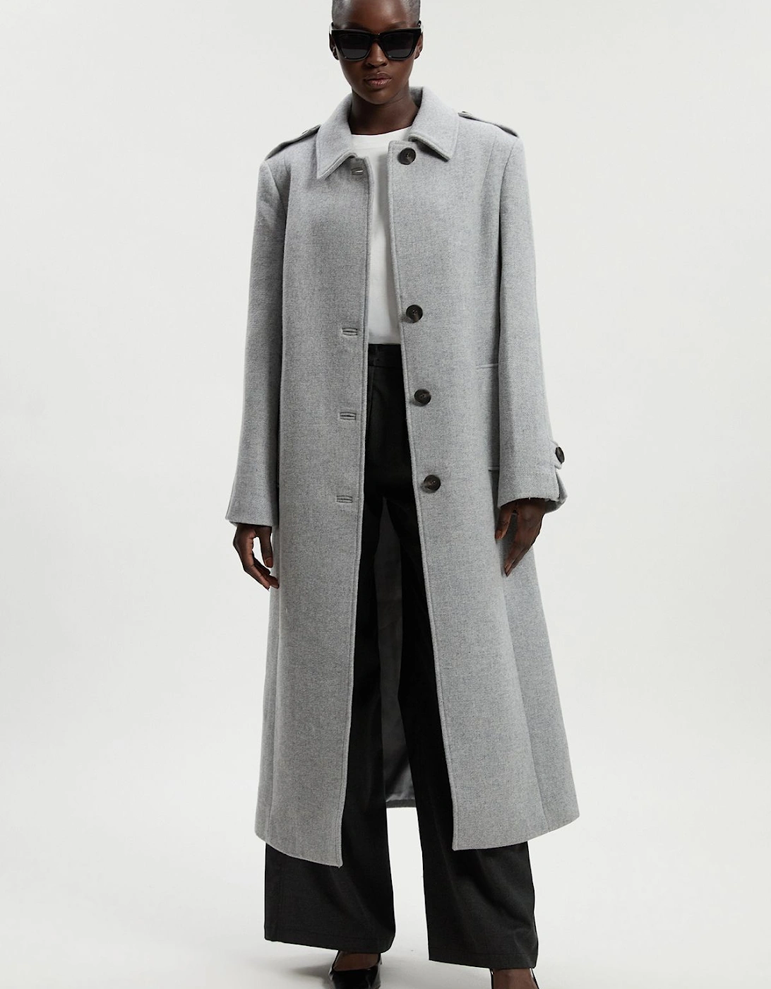 Wool Oversized Single Breasted Tailored Midi Coat, 2 of 1