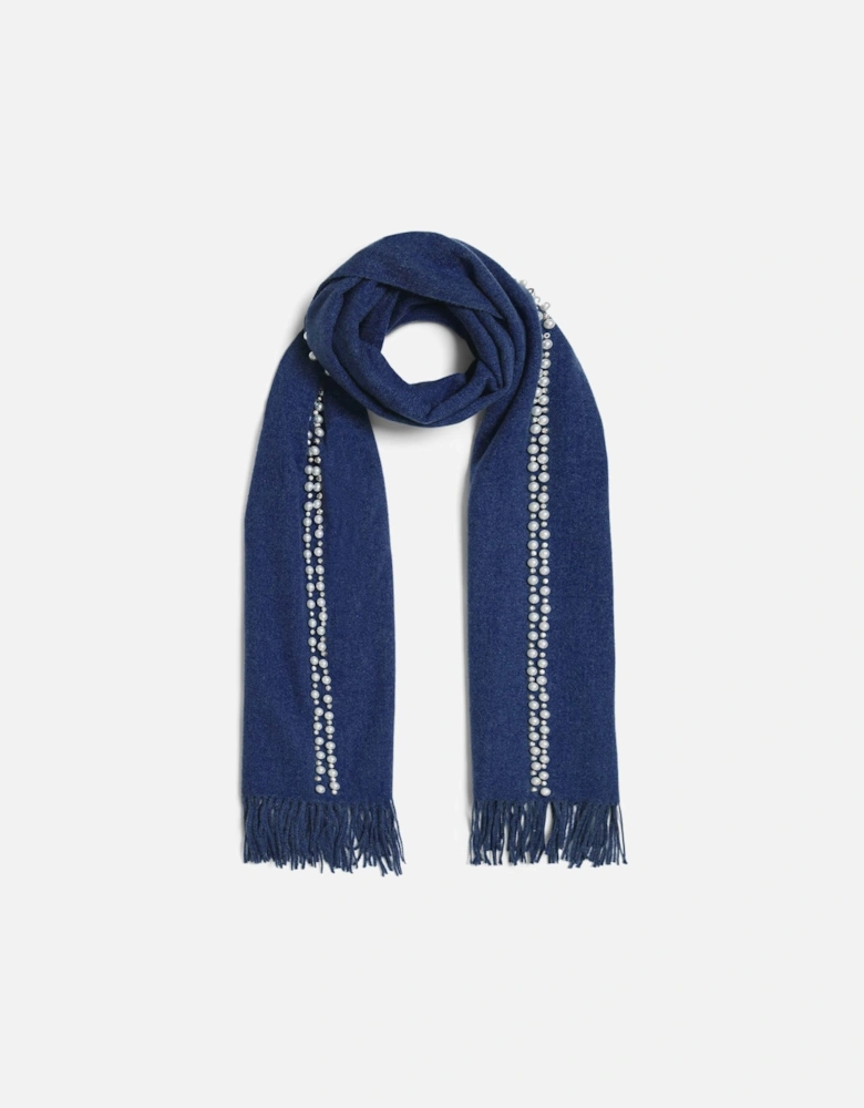 Denim Pearl Detail Scarf