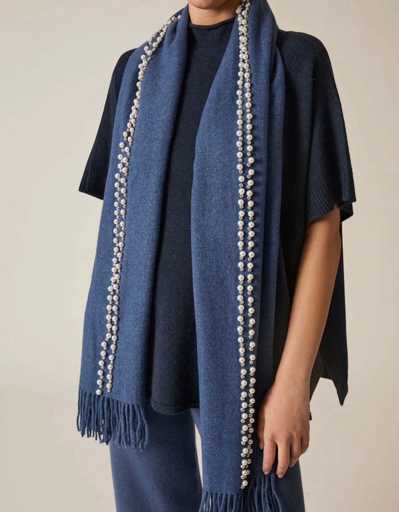 Denim Pearl Detail Scarf