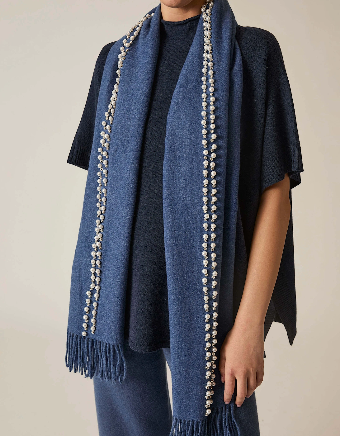 Denim Pearl Detail Scarf, 4 of 3