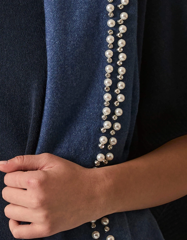 Denim Pearl Detail Scarf
