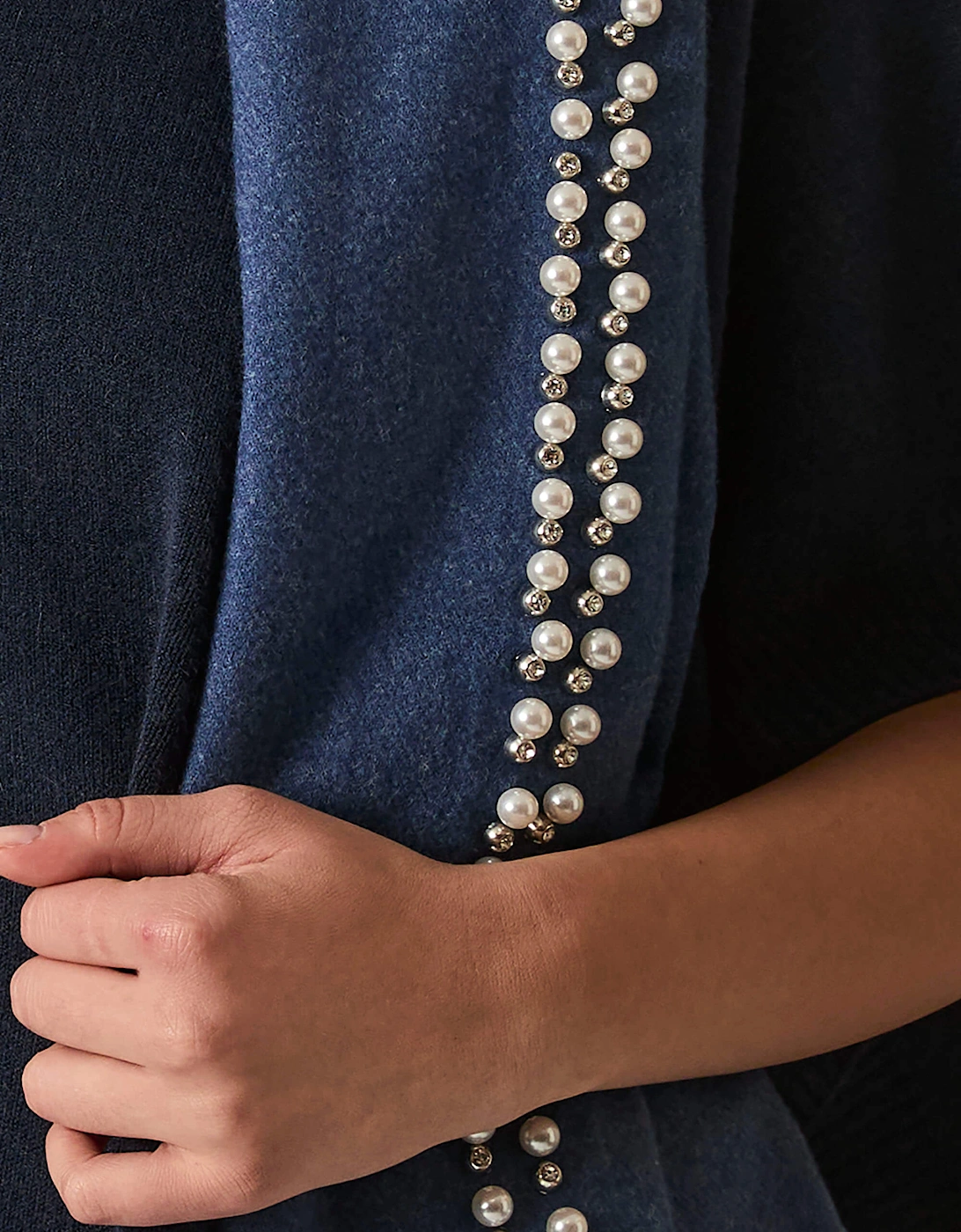 Denim Pearl Detail Scarf