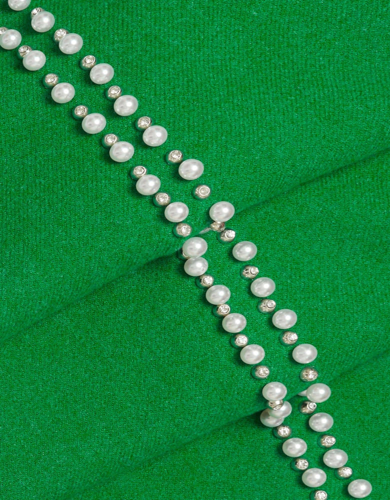 Dark Green Pearl Detail Scarf